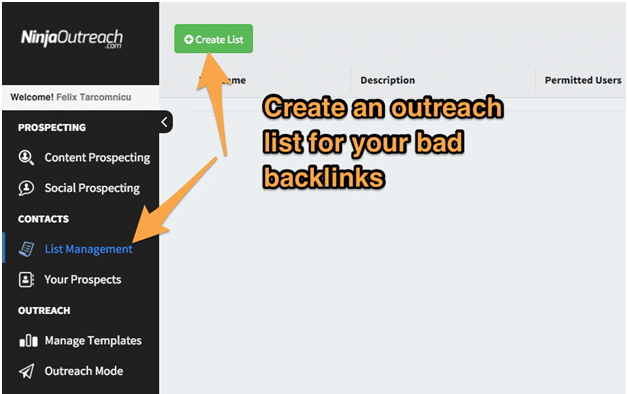 List Management - Create an outreach list for your bad backlinks