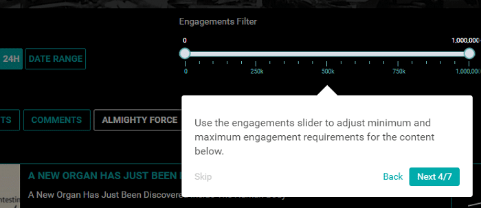 Almighty.press - Engagements filter