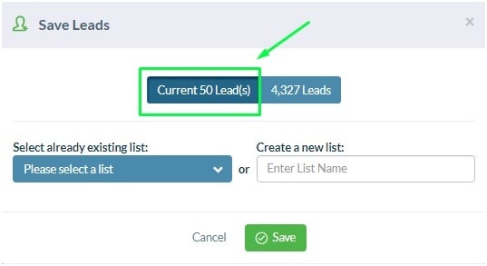 Save current 50 leads